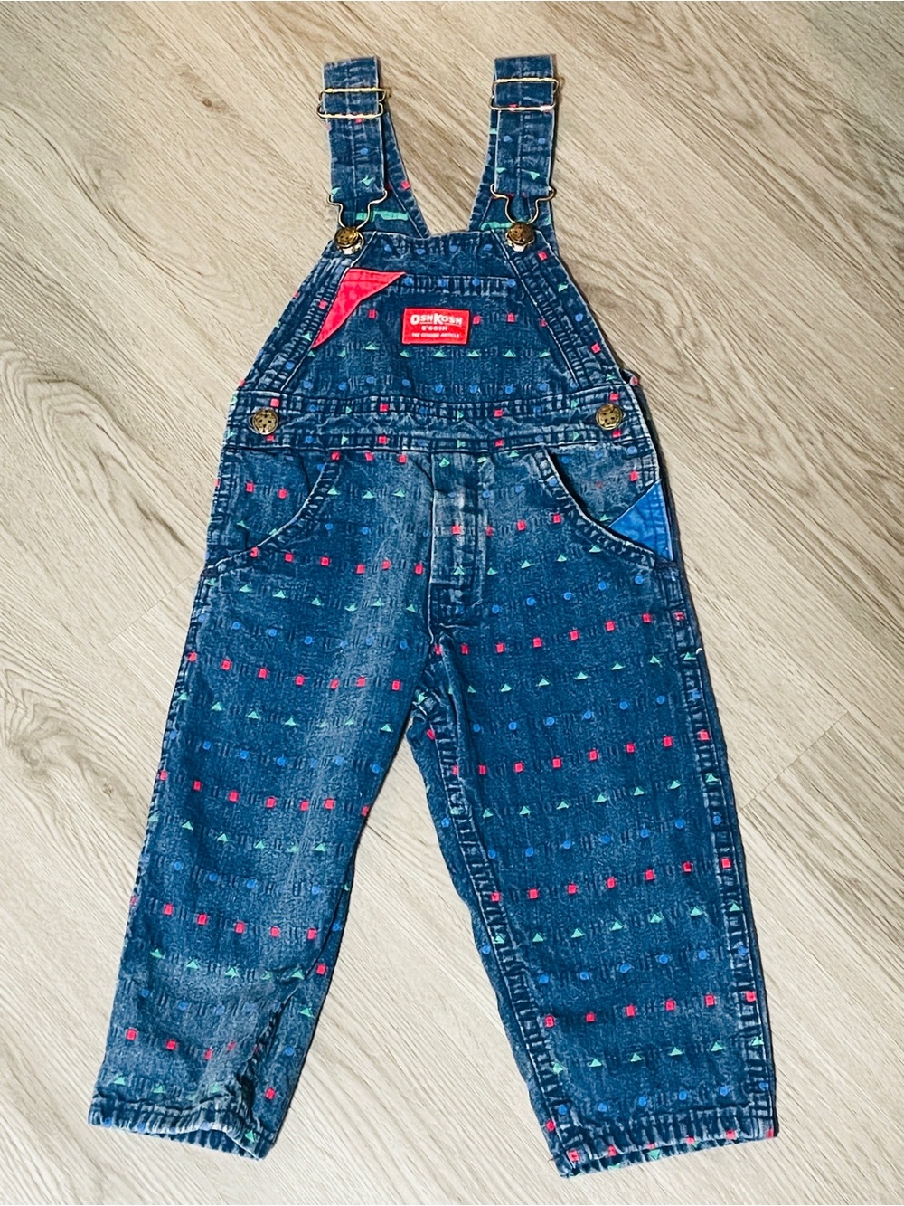 Vintage OshKosh B’gosh Colorful Novelty Print Overalls 90s 2T Geometric Shapes